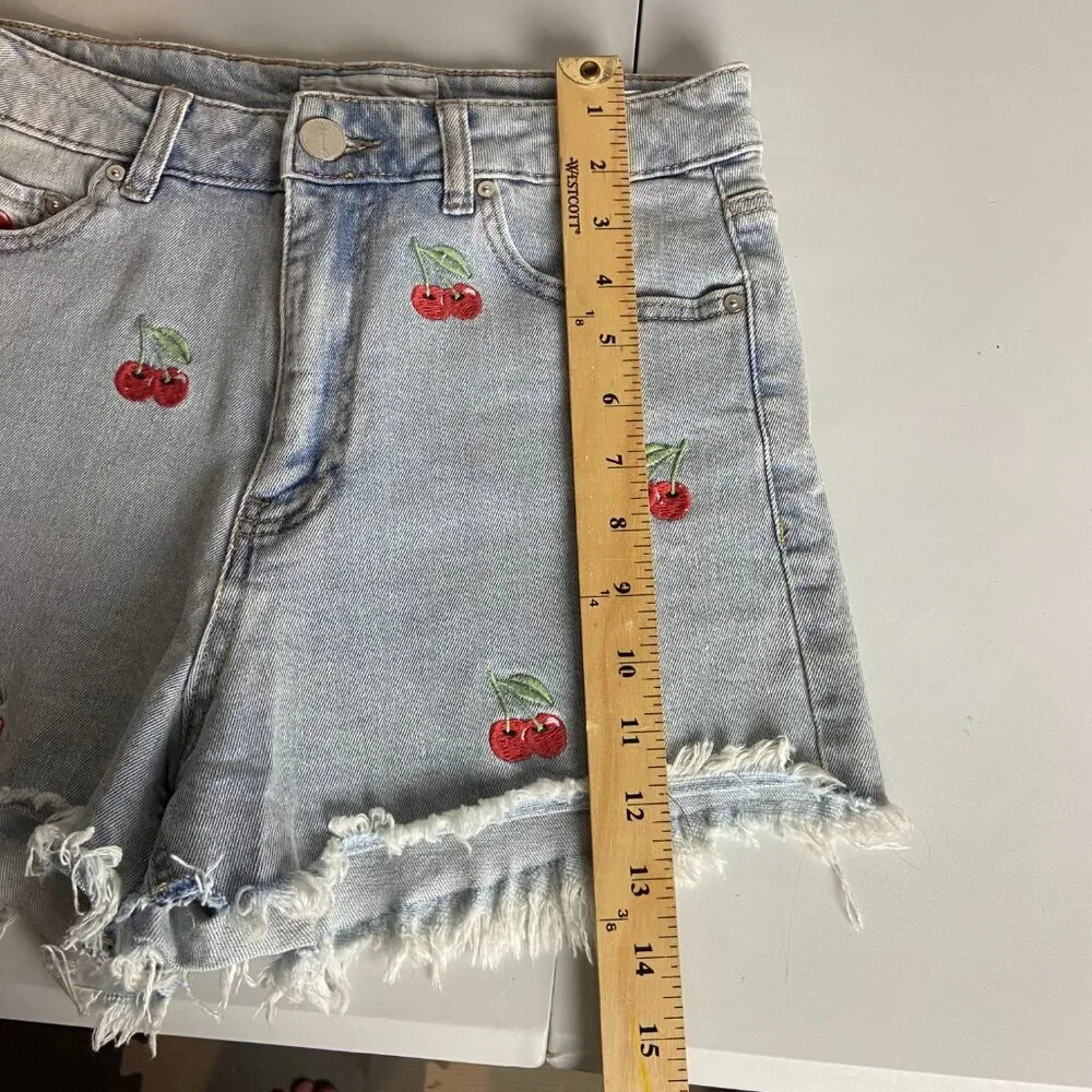 Banjara Size 5 Jean Shorts Embroidered Cherry Denim Cut Off Frayed Hem Festival